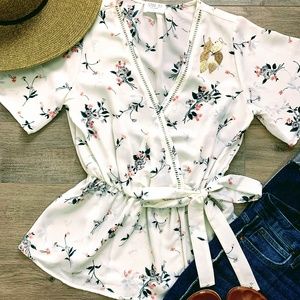 Sienna Sky Chiffon-Like Short Sleeve Floral Top-S